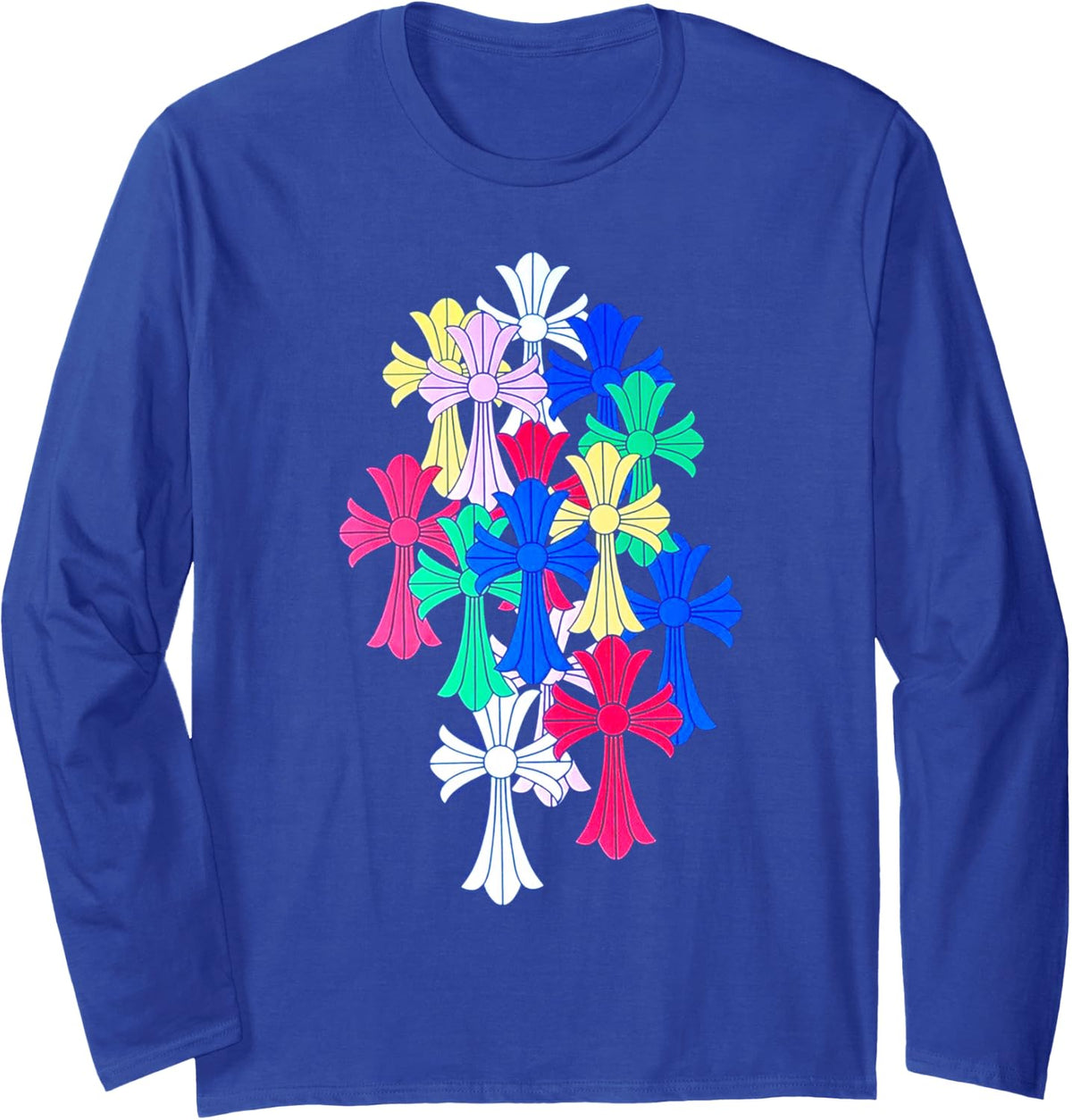 Hearts MultiColor Cross Cemetery Long Sleeve T-Shirt - Adult Unisex Royal Blue