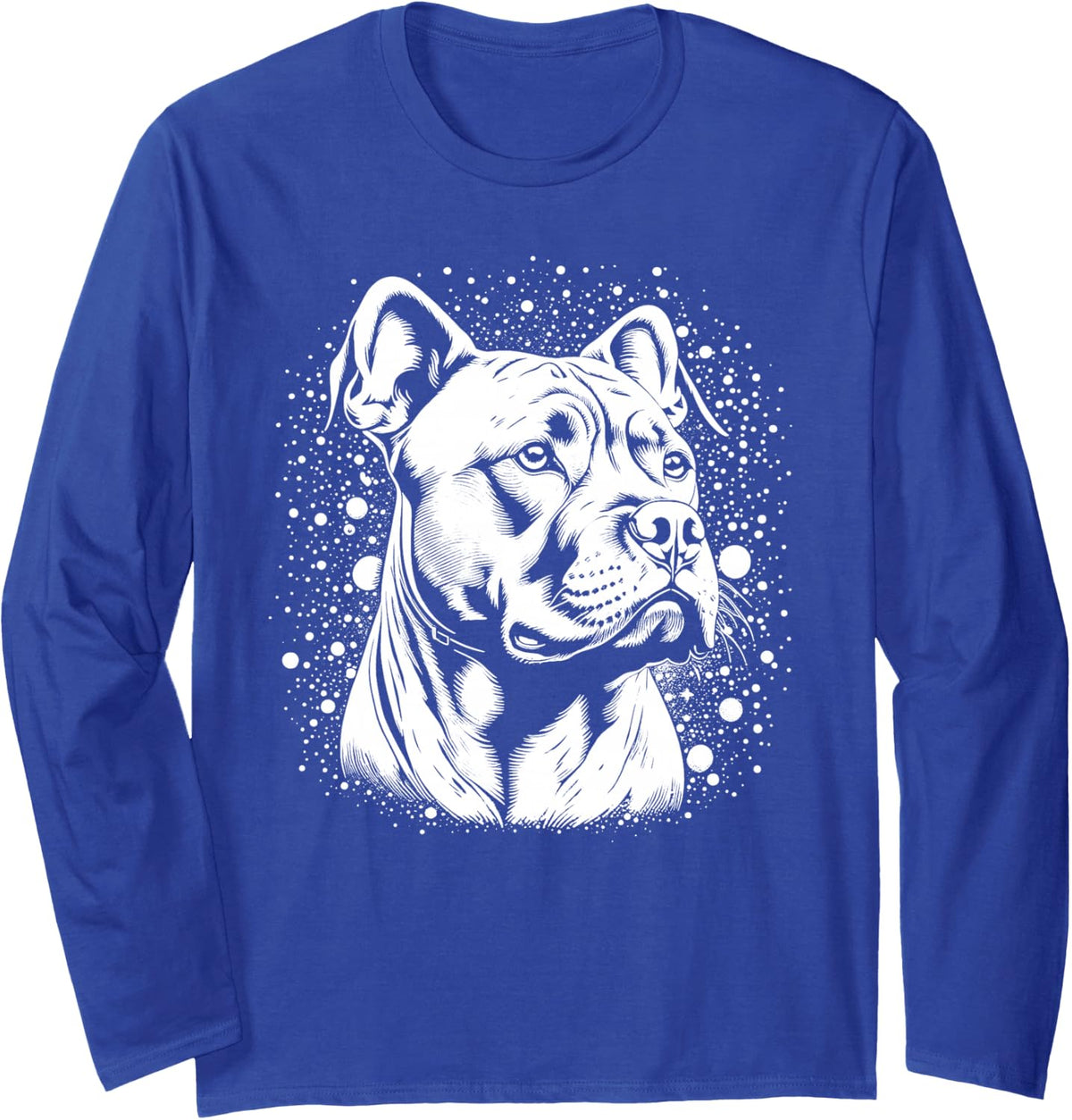 Pit Bull Dog Breed White Paint Splatter Art Long Sleeve T-Shirt - Adult Unisex Royal Blue