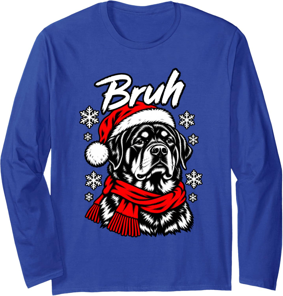 Bruh Grumpy Rottweiler Christmas Dog Tee Long Sleeve T-Shirt - Adult Unisex Royal Blue