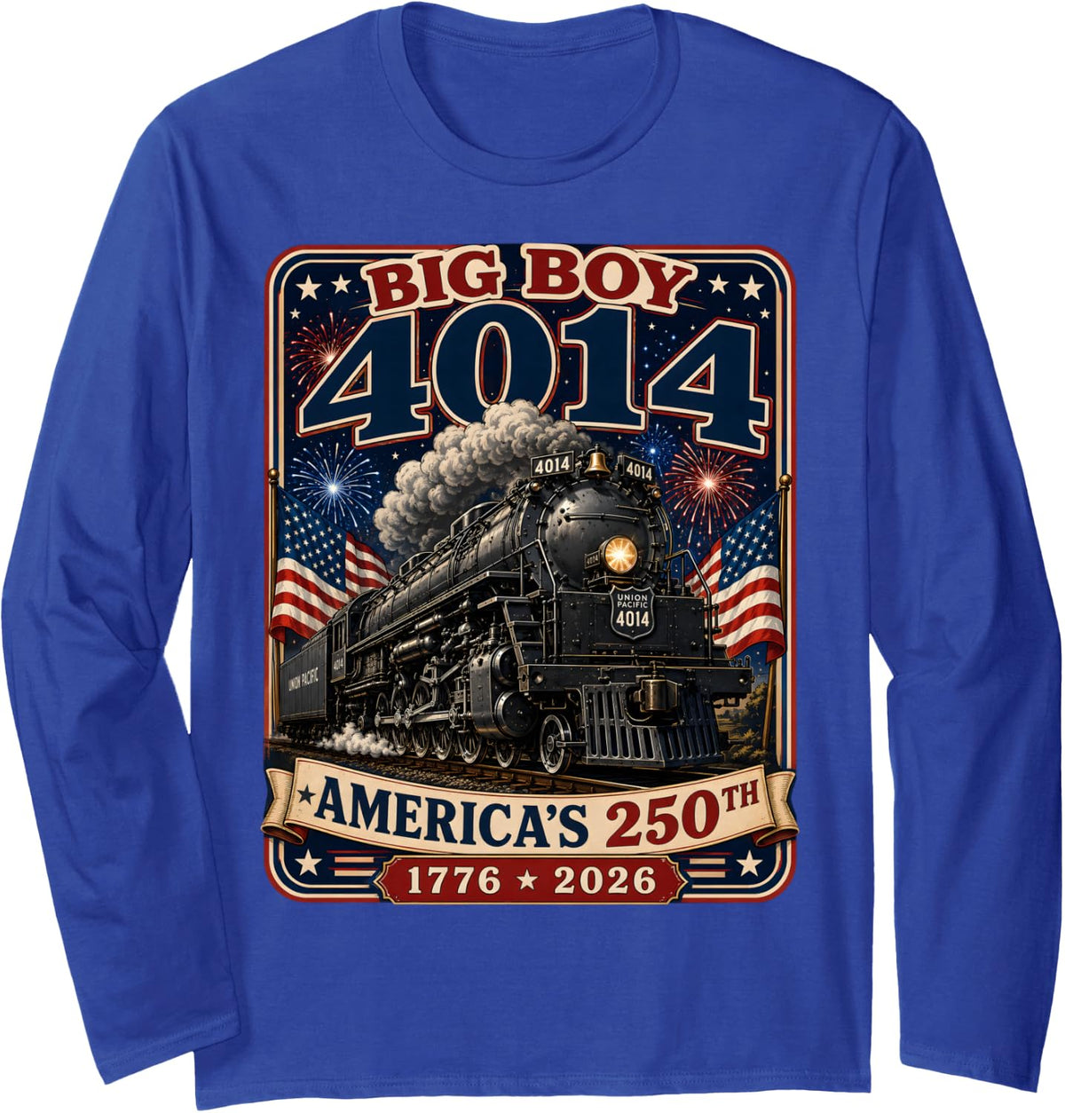 Big Boy 4014 Train 4th of July Retro US Flag Vintage Apparel Long Sleeve T-Shirt - Adult Unisex Royal Blue