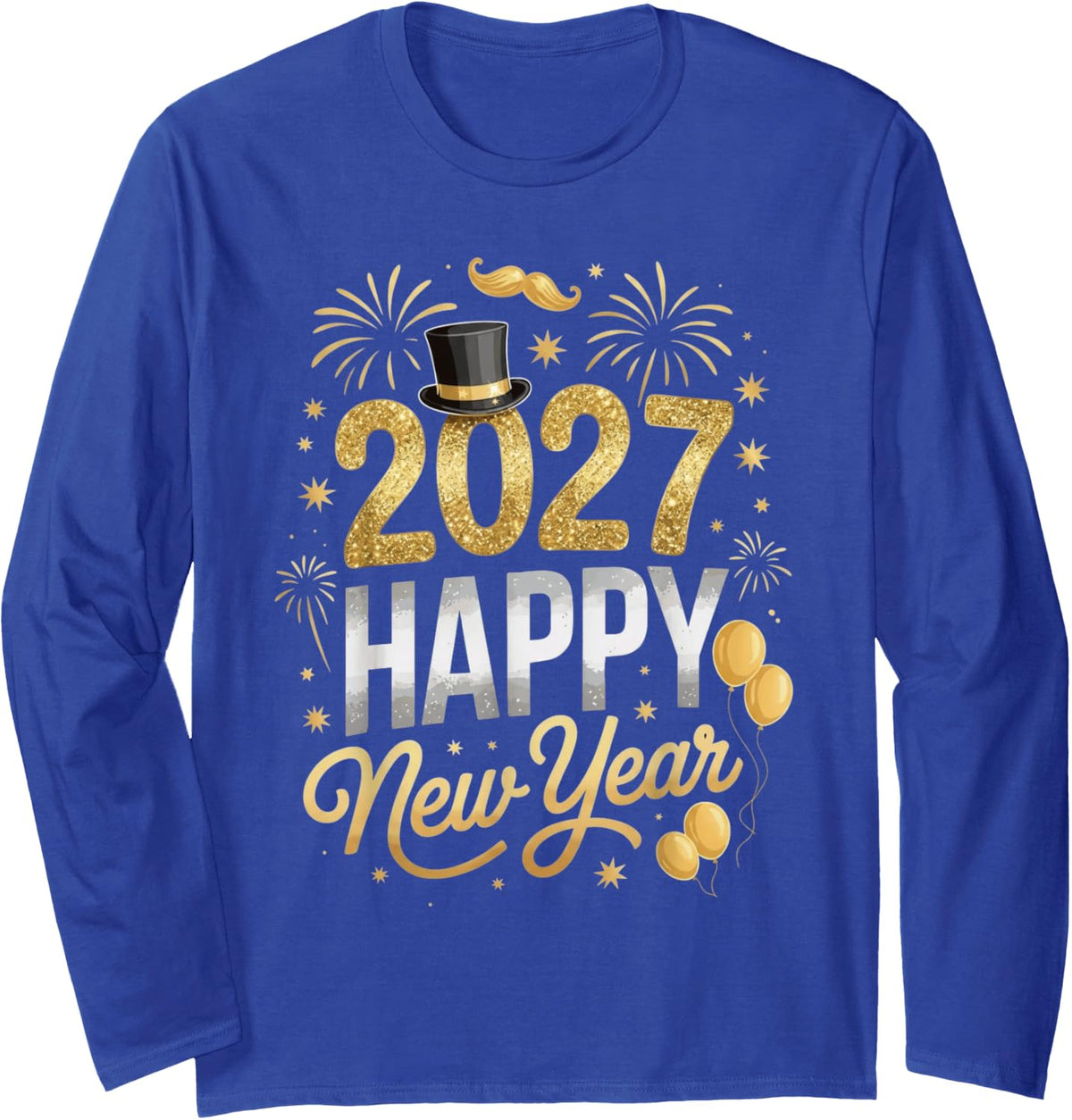 Happy New Year Party 2027 Fireworks Family Matching Long Sleeve T-Shirt - Adult Unisex Royal Blue