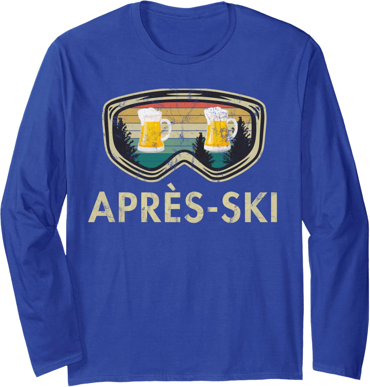 Après-Ski Beer Skiing Snowboard Skier Mountains Tee Outfit Long Sleeve T-Shirt - Adult Unisex Royal Blue