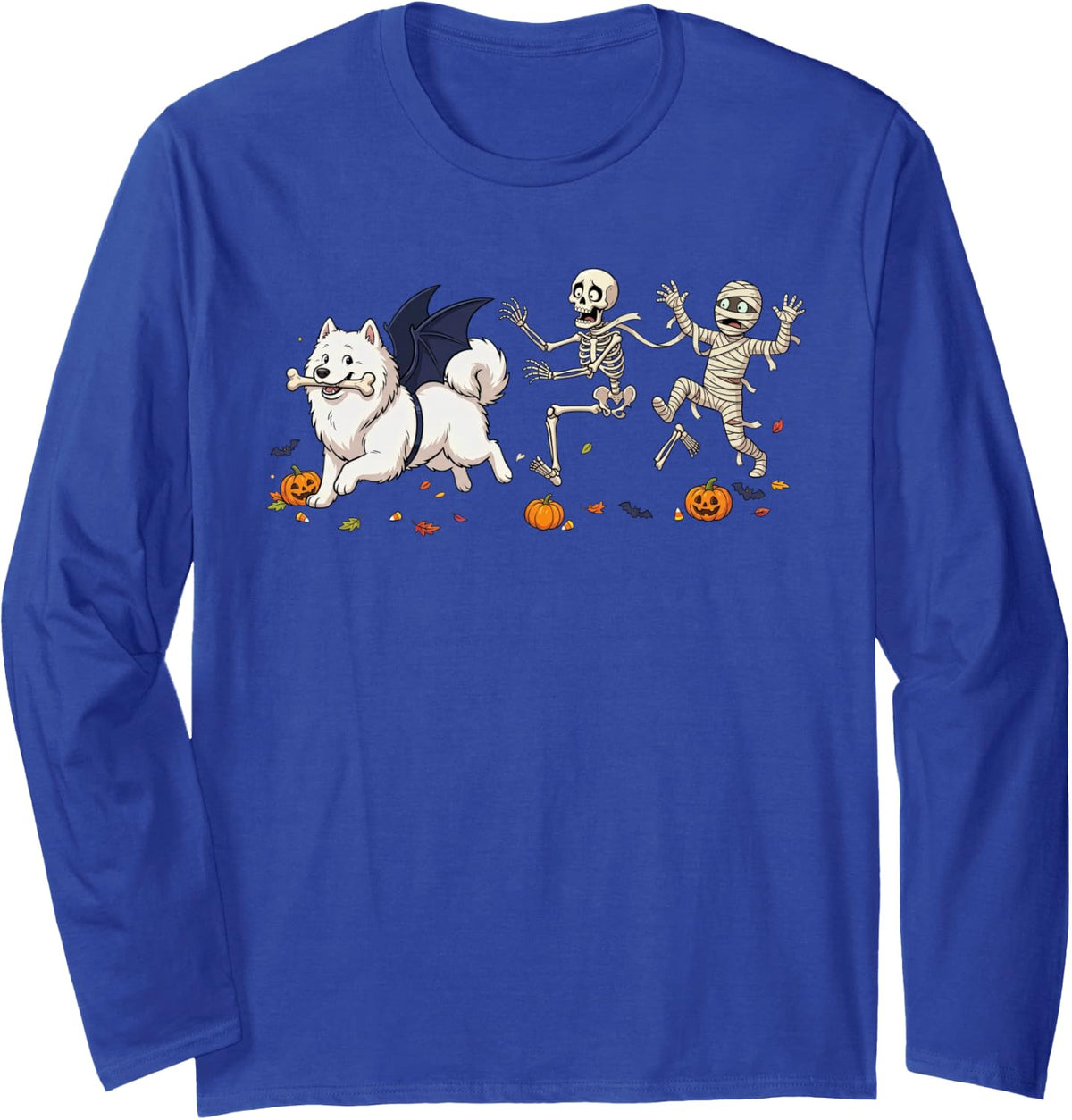 Funny Samoyed Skeleton Mummy Halloween Kids Mens Womens Long Sleeve T-Shirt - Adult Unisex Royal Blue