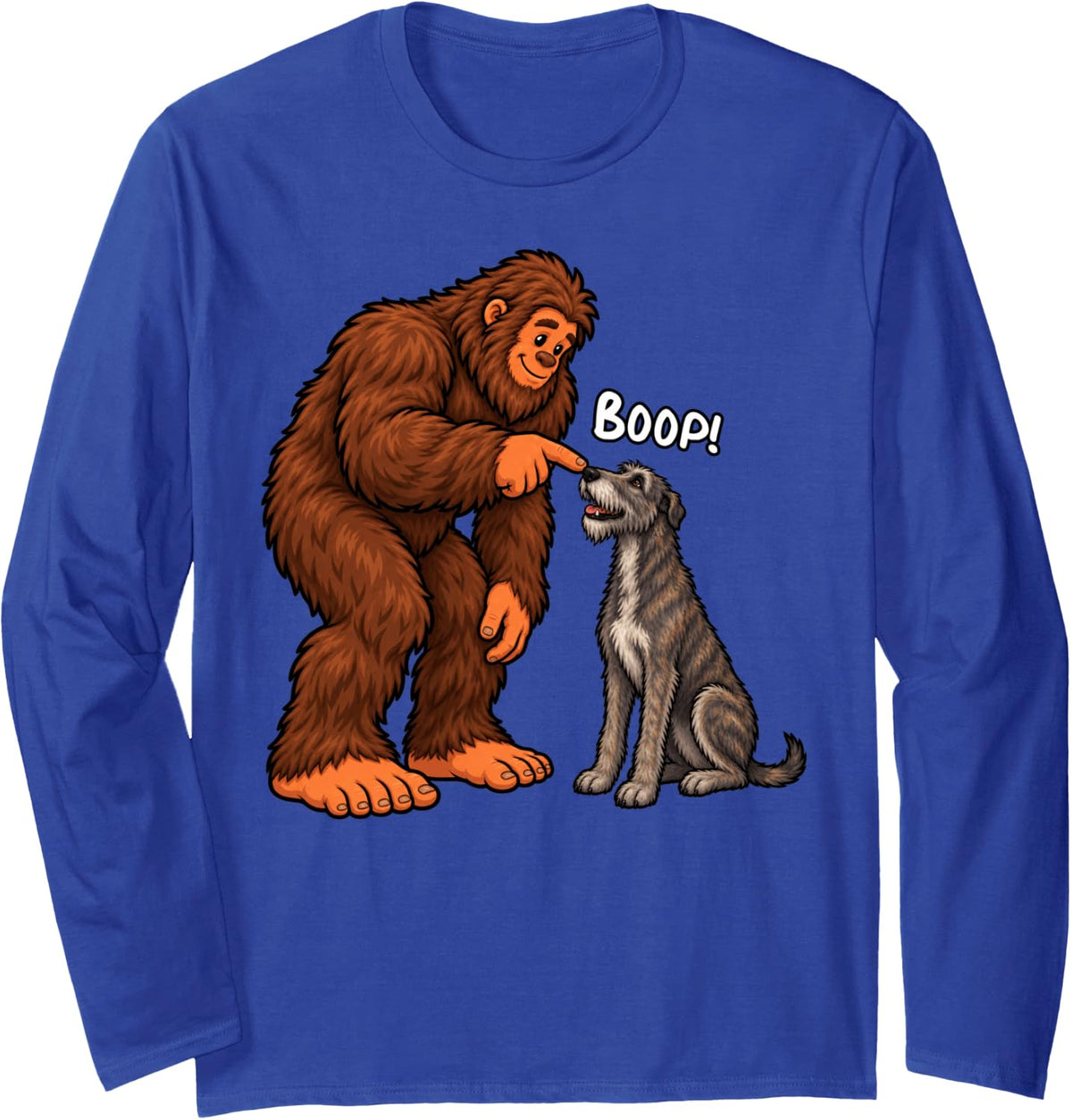 Bigfoot Boop Irish Wolfhound Funny Dog Lover Long Sleeve T-Shirt - Adult Unisex Royal Blue