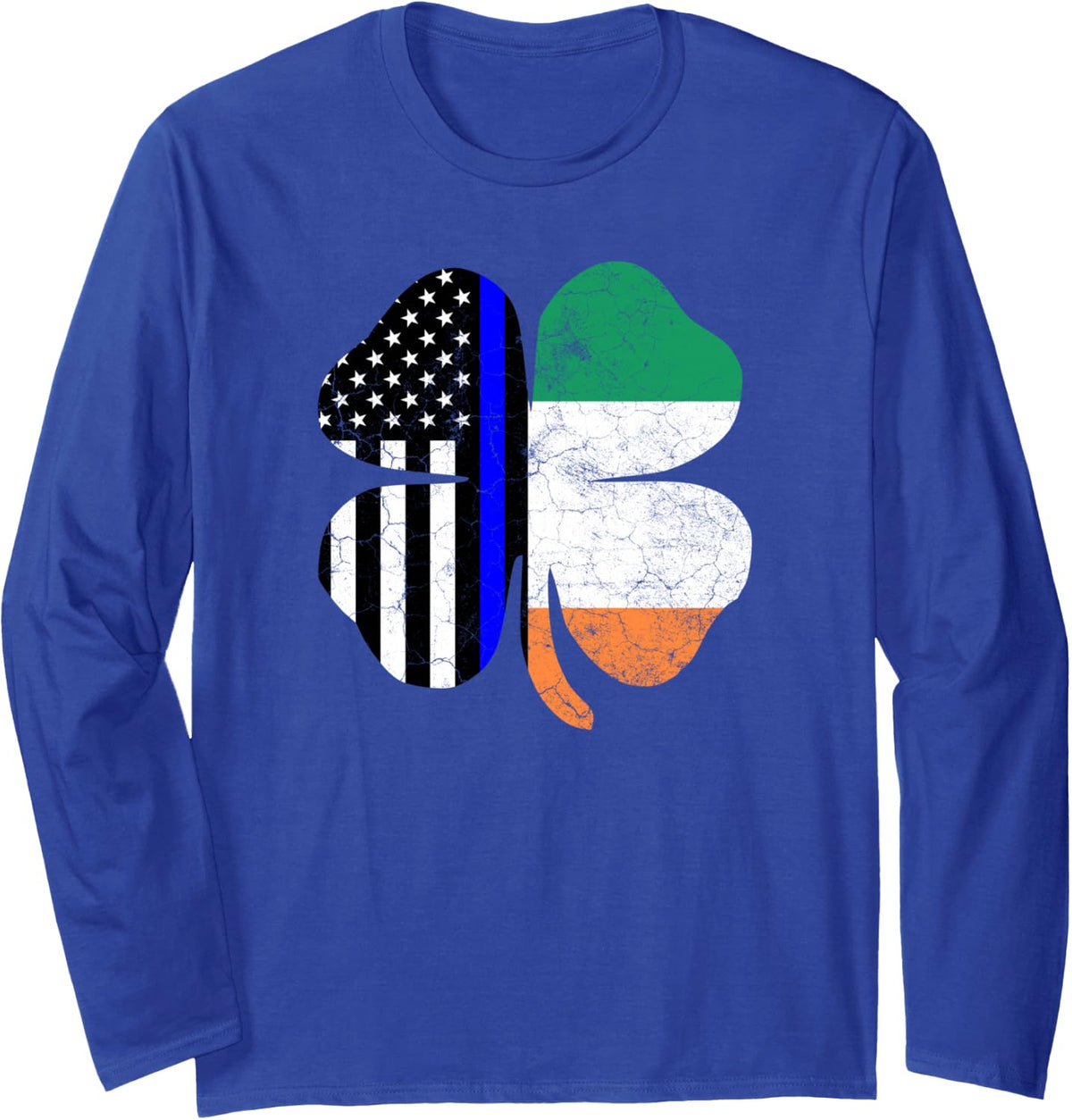 Irish American Flag Police Officer St Patricks Day Shirt Long Sleeve T-Shirt - Adult Unisex Royal Blue