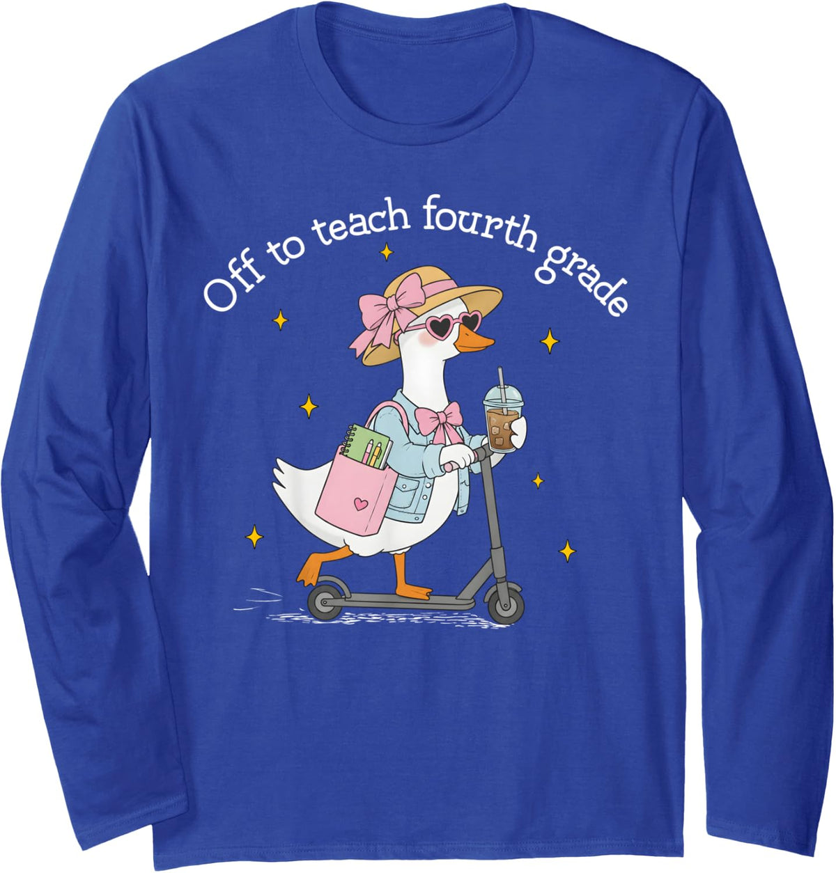 Back to School Off to Teach 4th Fourth Grade Goose Teacher Long Sleeve T-Shirt - Adult Unisex Royal Blue
