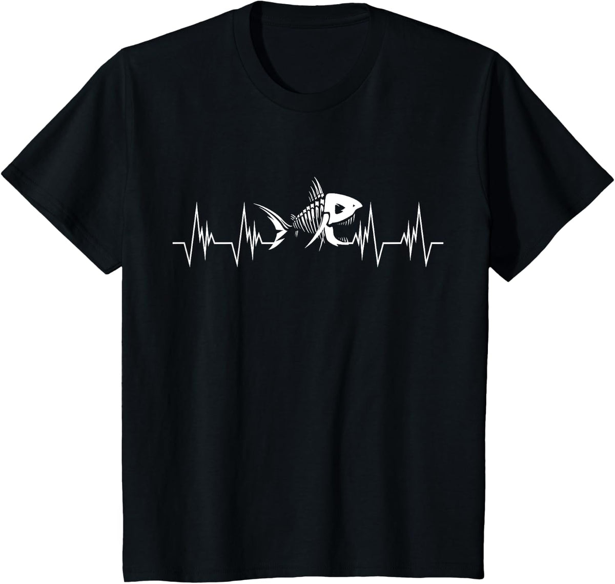 Heartbeat Frequency Pulse ECG Fish Fossil Paleontologist T-Shirt - Black