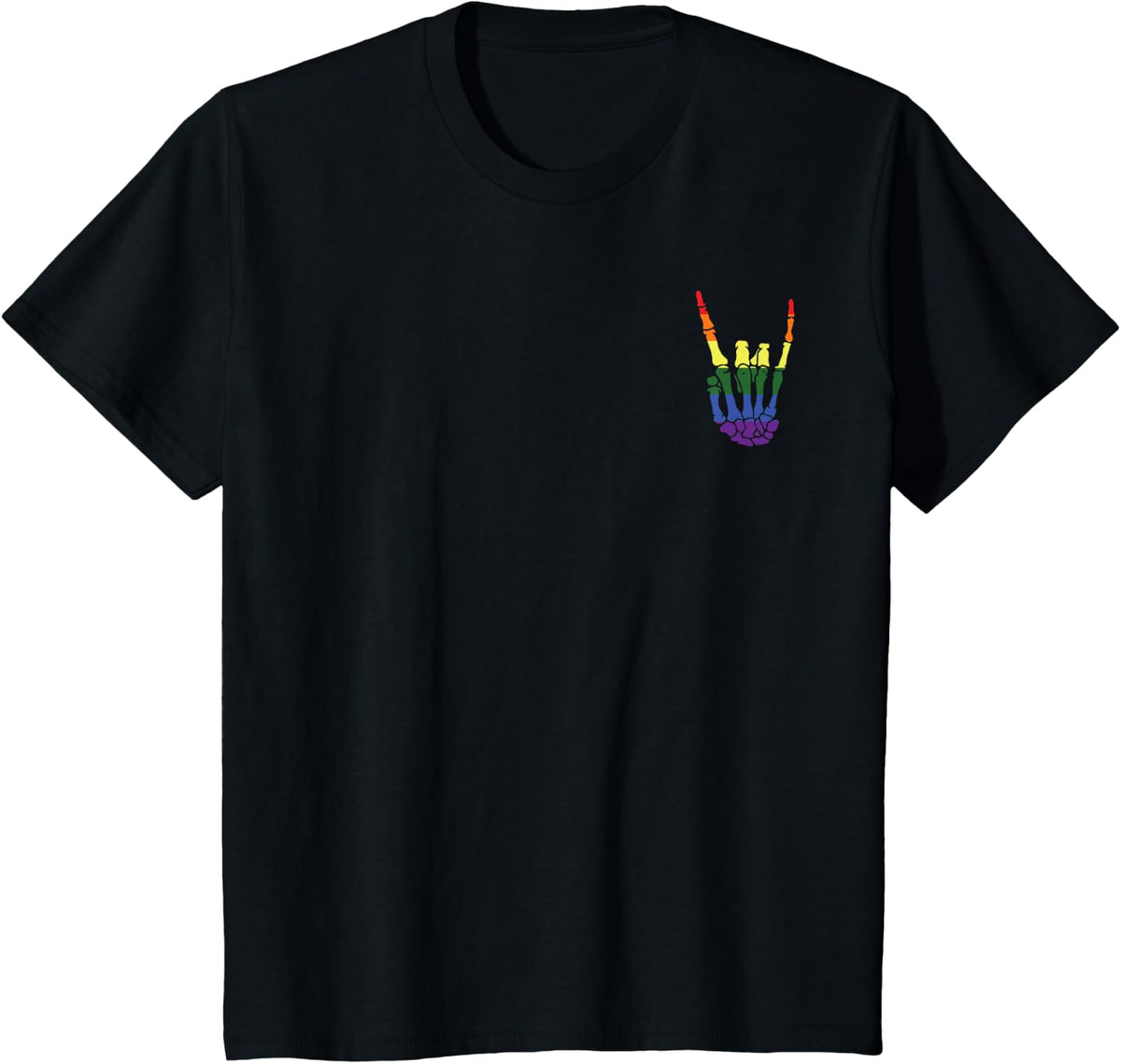 Skeleton Rock Hand Gay Pride LGBT-Q Ally Rainbow Men Women T-Shirt - Black
