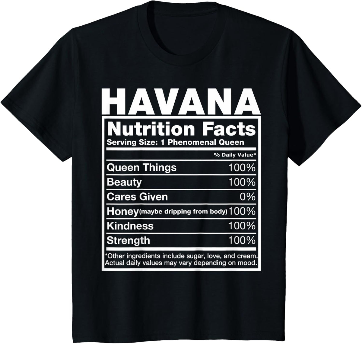 Havana Nutrition Facts T-Shirt Havana Name Birthday Shirt T-Shirt - Black