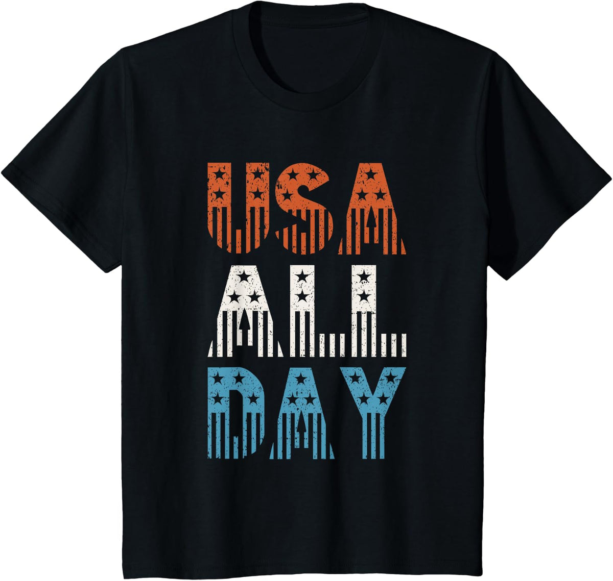 USA All Day American Pride Patriotic 4th of July Women Kids Men T-Shirt - Black