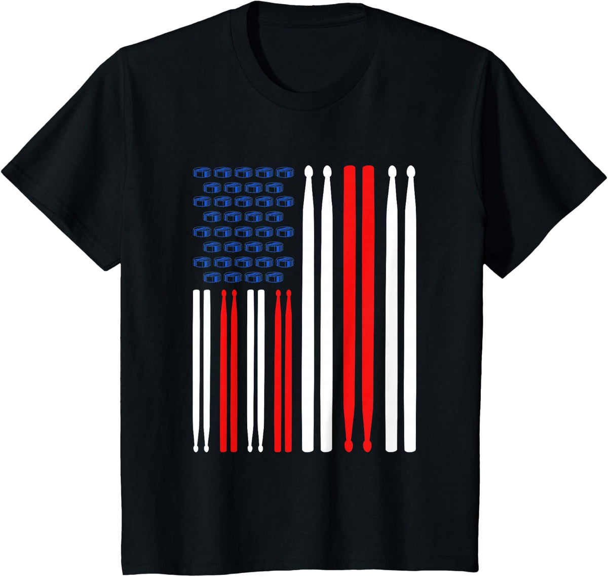 USA Flag Drummer Music Gift Drum Kit T-Shirt - Black