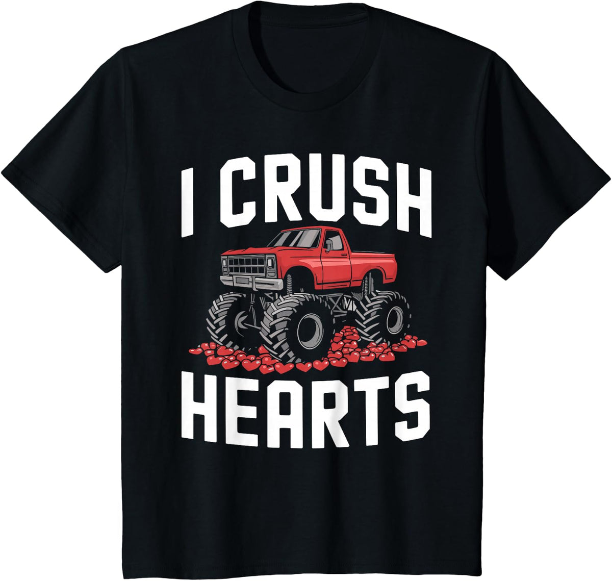 I Crush Hearts Monster Truck Valentines Day Toddler Boy Girl T-Shirt - Black
