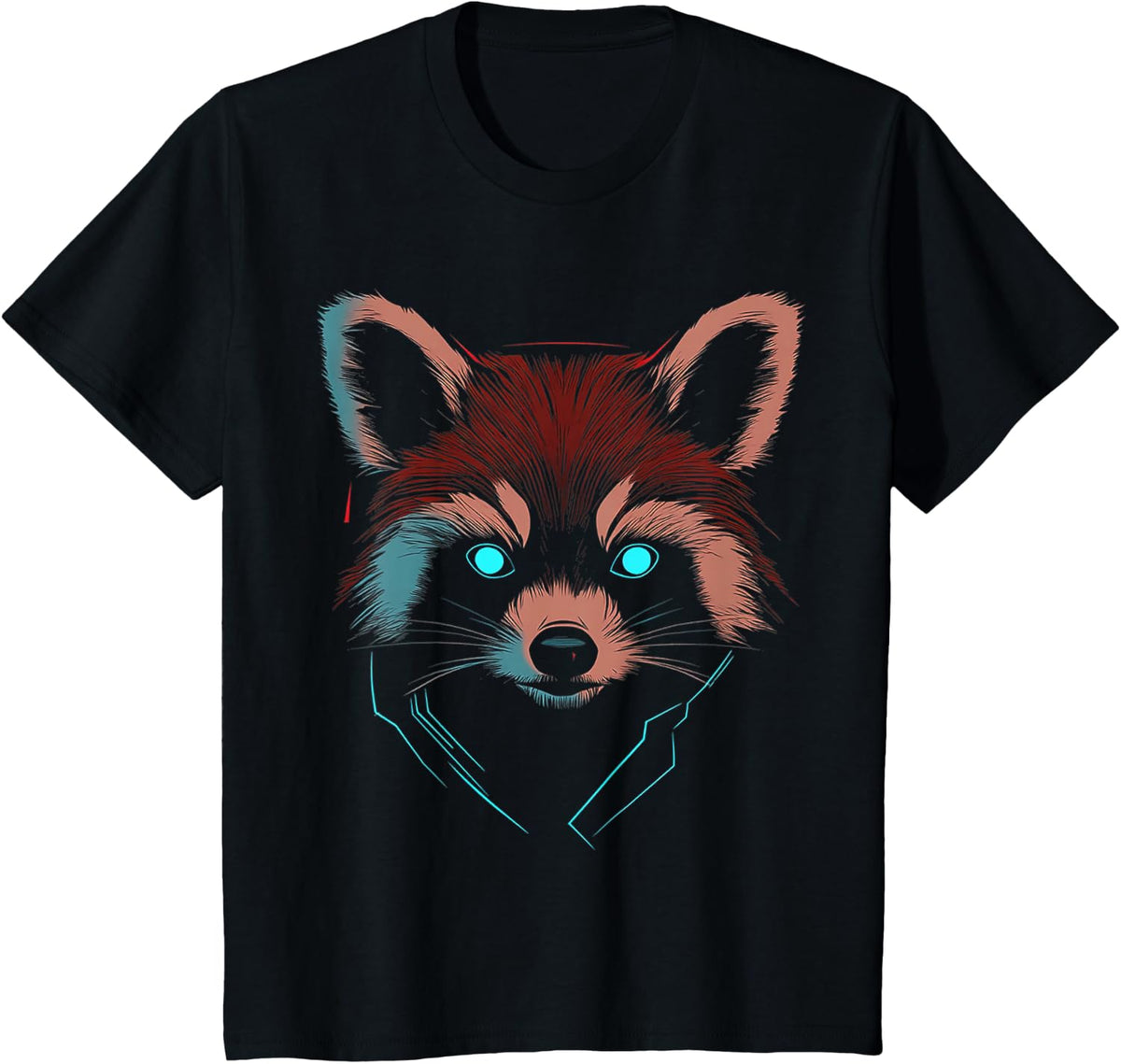 Red Panda Animal Motif Blue Eyes Illustration Red Panda T-Shirt - Black