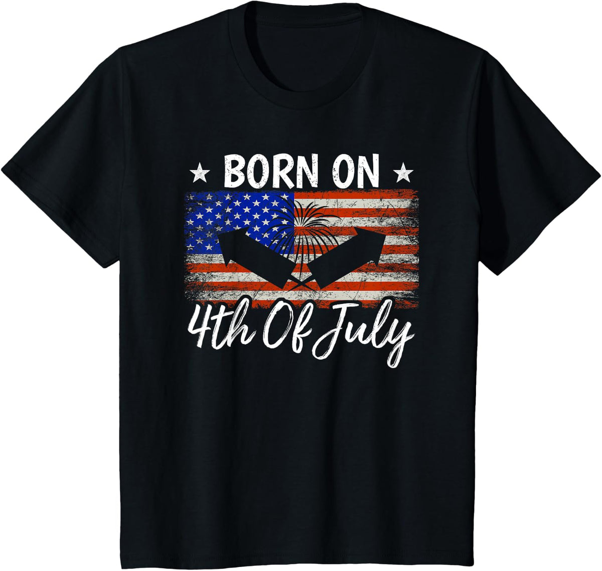 Born On 4th Of July Birthday USA Flag America Patriotic T-Shirt - Black