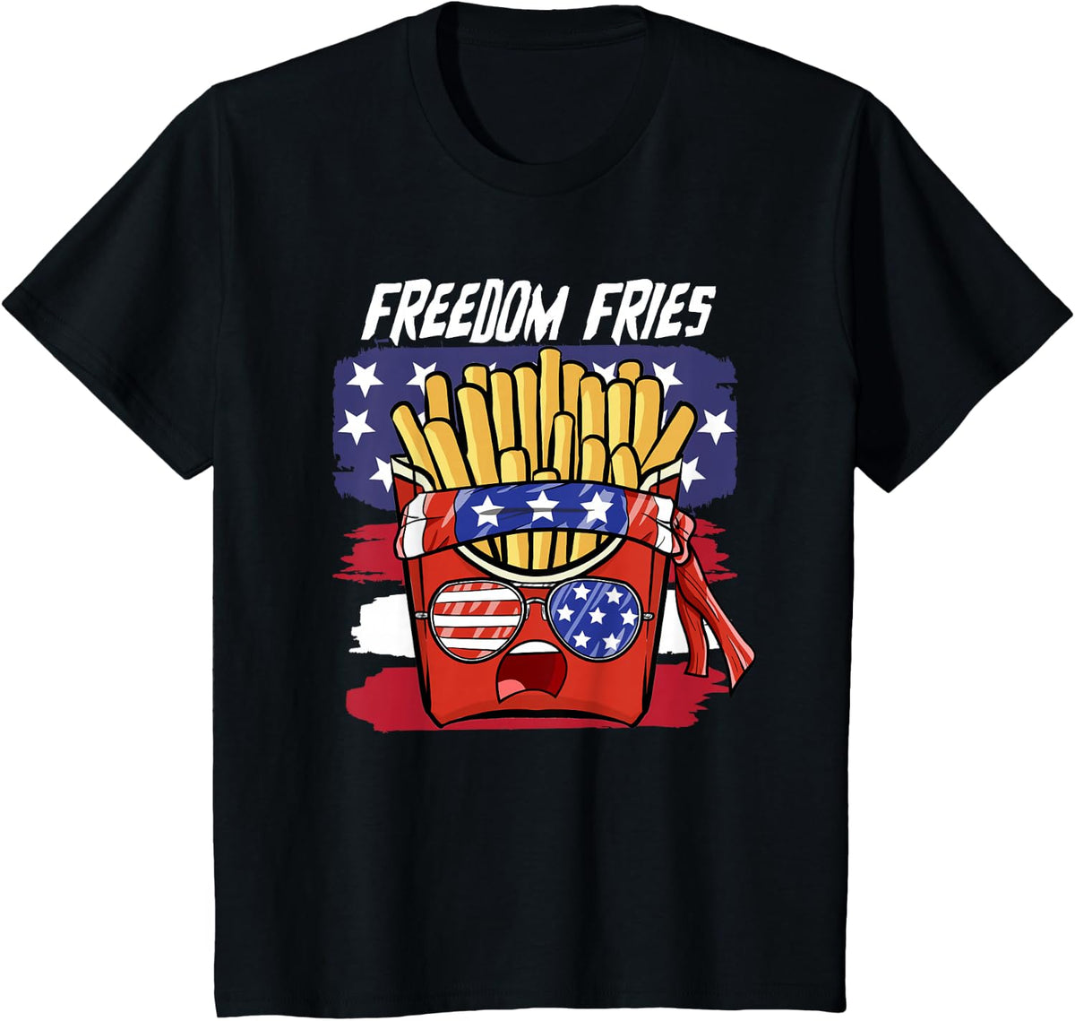 Red, White, and Blue 4th of July Freedom Fries T-Shirt - Black