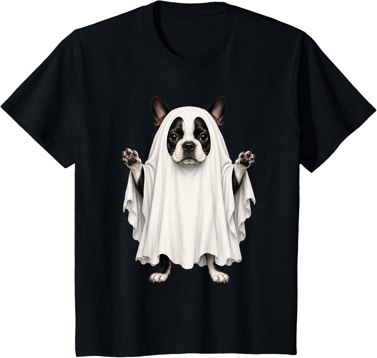 Boston Terrier Dog Ghost Halloween T-Shirt - Black