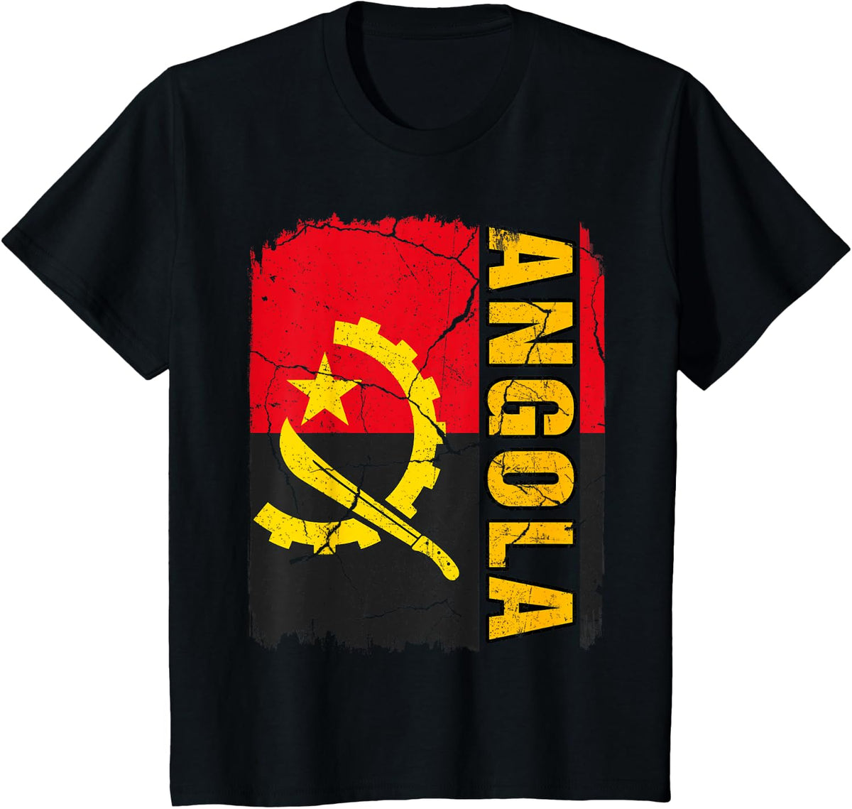 Vintage Angolan Flag Angola Pride Roots Heritage Gift T-Shirt - Black