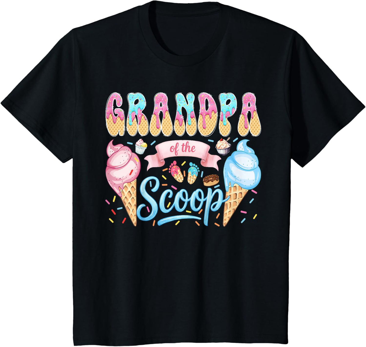 Grandpa of The Scoop Ice Cream Gender Reveal Baby Shower T-Shirt - Black