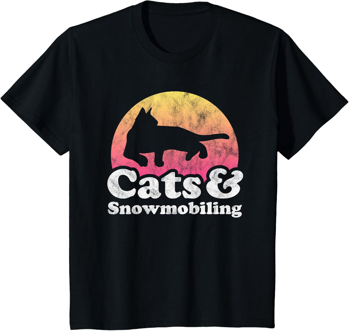 Cats and Snowmobiling Men's or Women's Cat and Snowmobile T-Shirt - Black