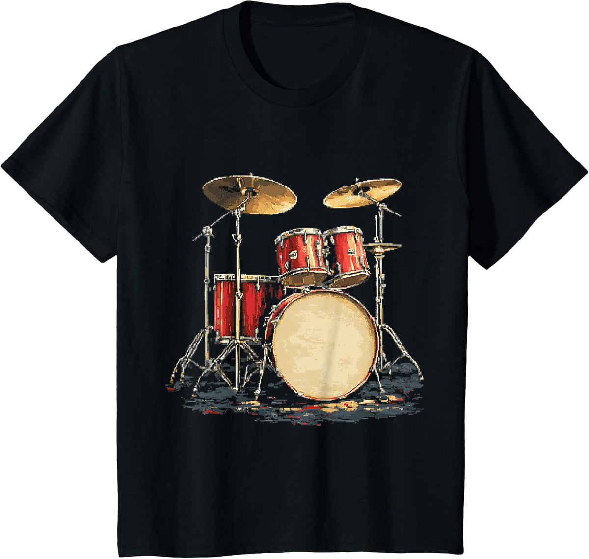 Drumset Music Instrument Motif Artwork Drumset T-Shirt - Black