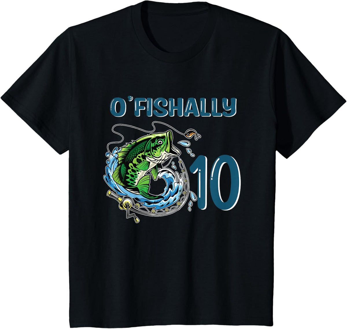 O-Fishally 10 Years Old Fisherman 10th Birthday Fishing T-Shirt - Black