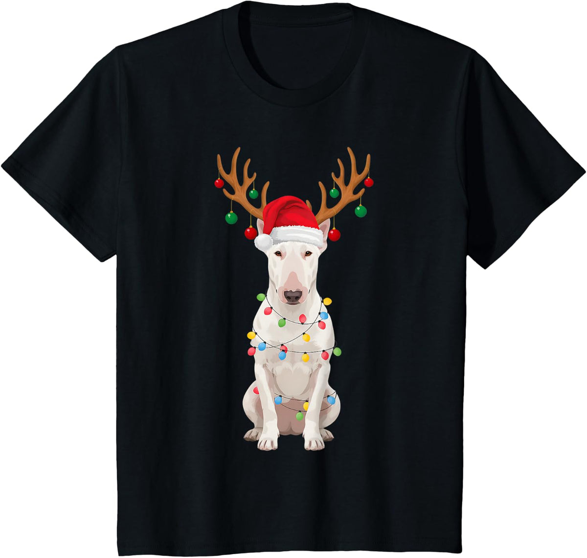 Bull Terrier Reindeer Antlers Santa Hat Dog Mom Dad T-Shirt - Black