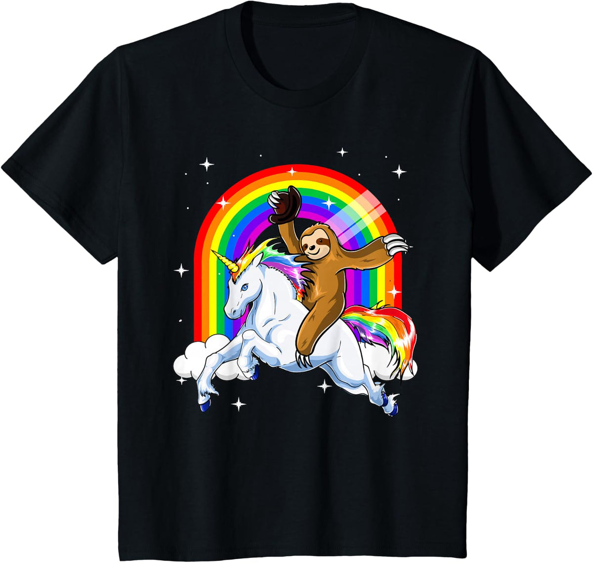 Sloth Riding Unicorn Women Kids Slothicorn Gifts T-Shirt - Black