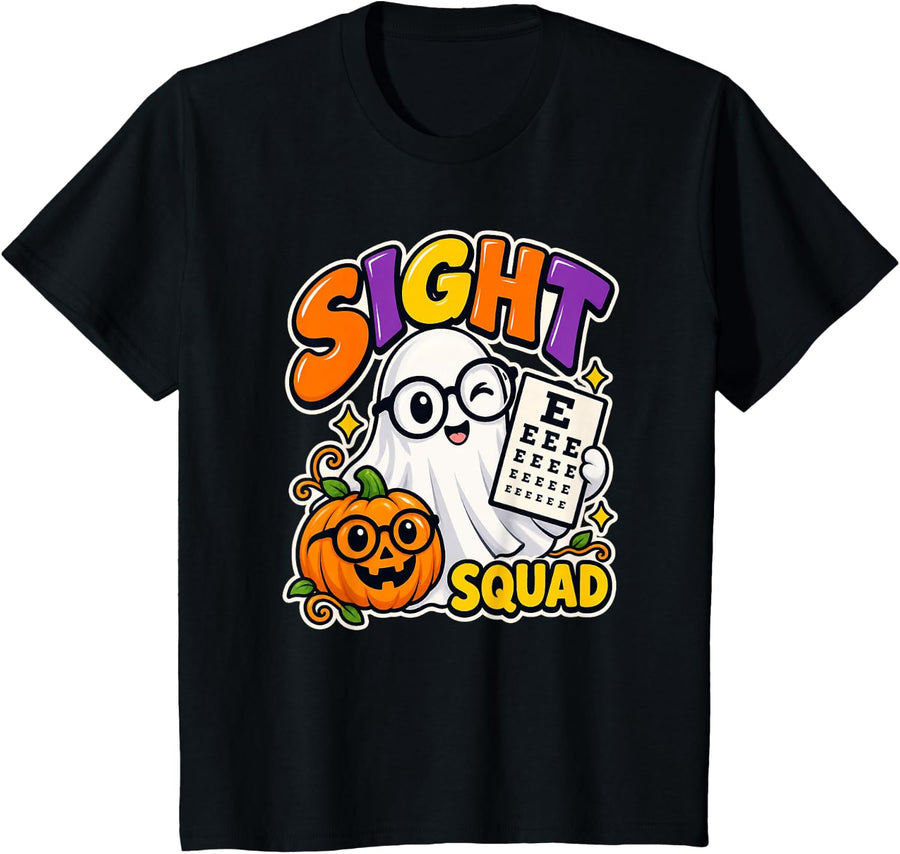 Sight Squad Halloween Tee with Ghost Wearing Glasses T-Shirt - Black