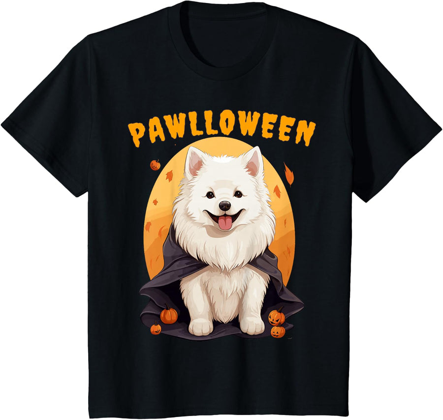 Halloween Samoyed Dog Pawlloween T-Shirt - Black