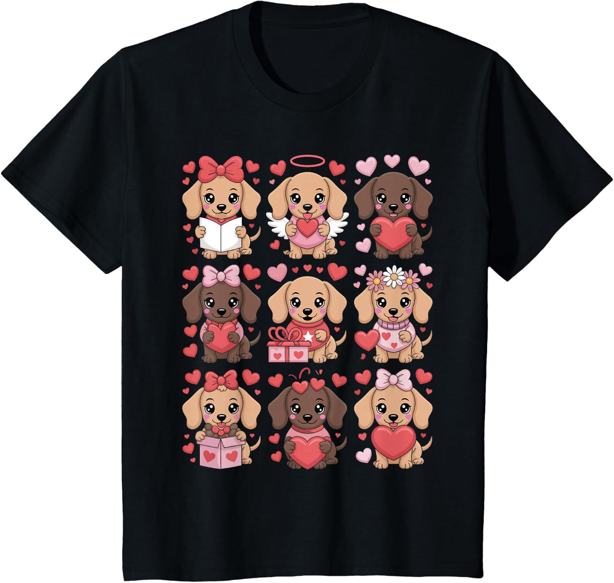Cute Dachshund Valentine's Day Wiener Doxie Dog Lover Heart T-Shirt - Black