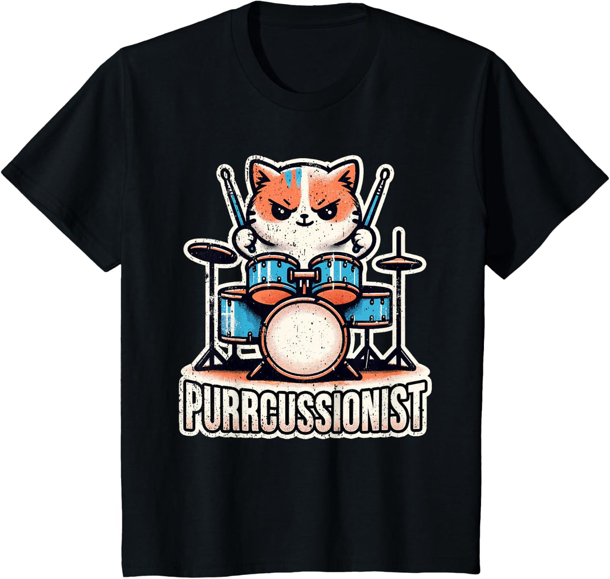 Drumming Cat Percussion Drums Percussionist Kitten Drummer T-Shirt - Black