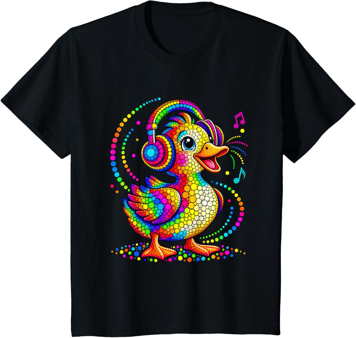 Funny Duck Dots Art Animal Lovers Boys Girls Students T-Shirt - Black