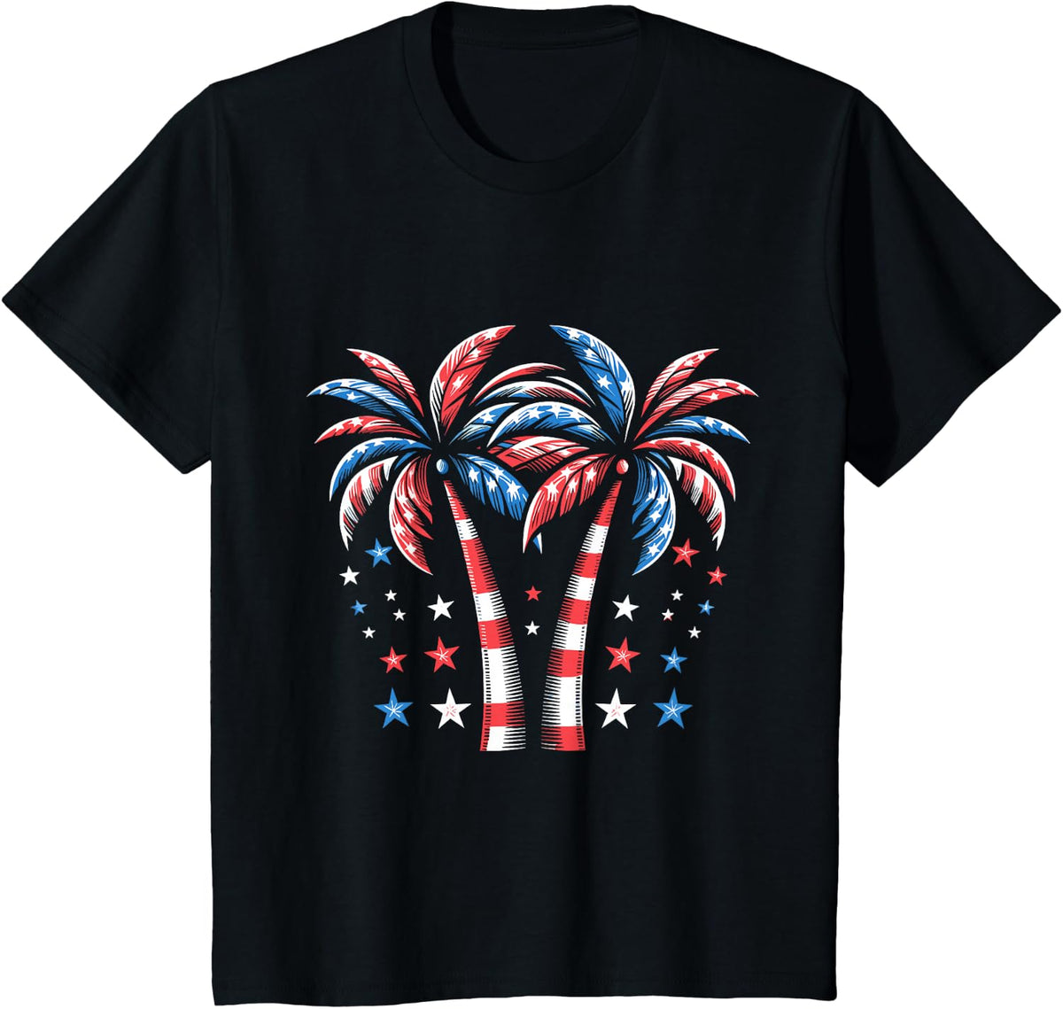 Patriotic American Palm Trees USA Flag Summer 4th of July T-Shirt - Black