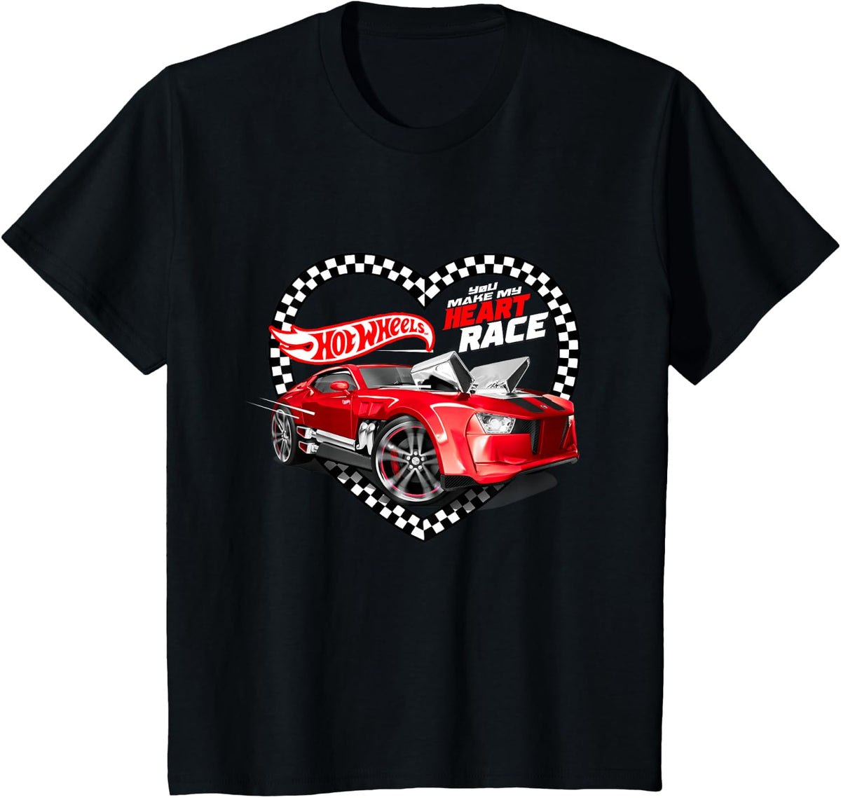 Hot Wheels Valentine's Day You Make My Heart Race Flag T-Shirt - Black