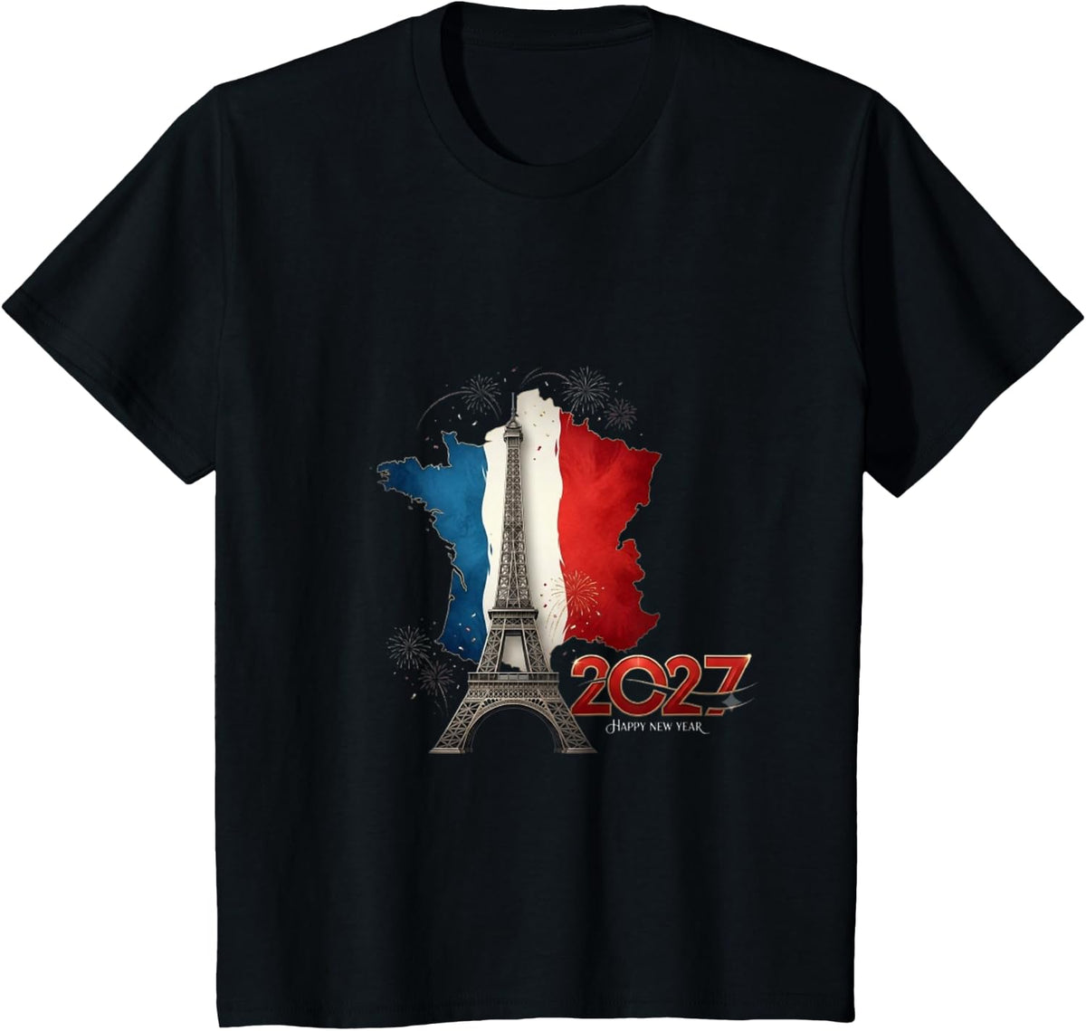 Happy New Year 2027 Eiffel Tower France T-Shirt - Black