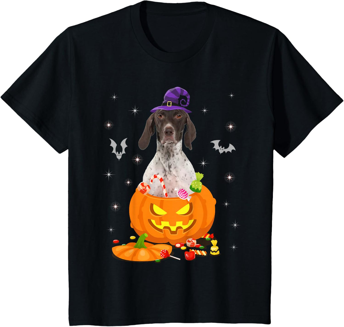 German Shorthaired Pointer Halloween Pumpkin Halloween Hat T-Shirt - Black