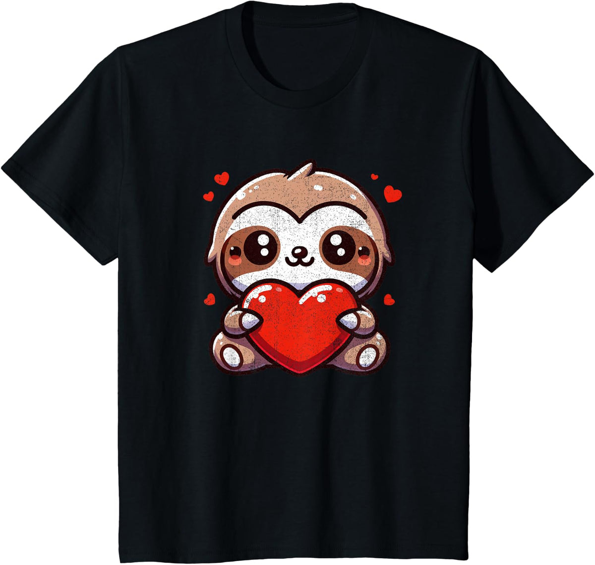 Valentines Day Sloth Heart Lover Funny Tees T Shirts Boys Girls Men Women Kids - Black