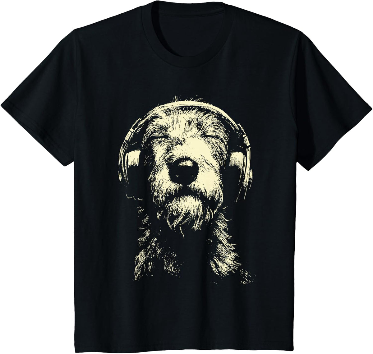 Irish Wolfhound with Headphones Dog DJ Festival Music Lover T-Shirt - Black