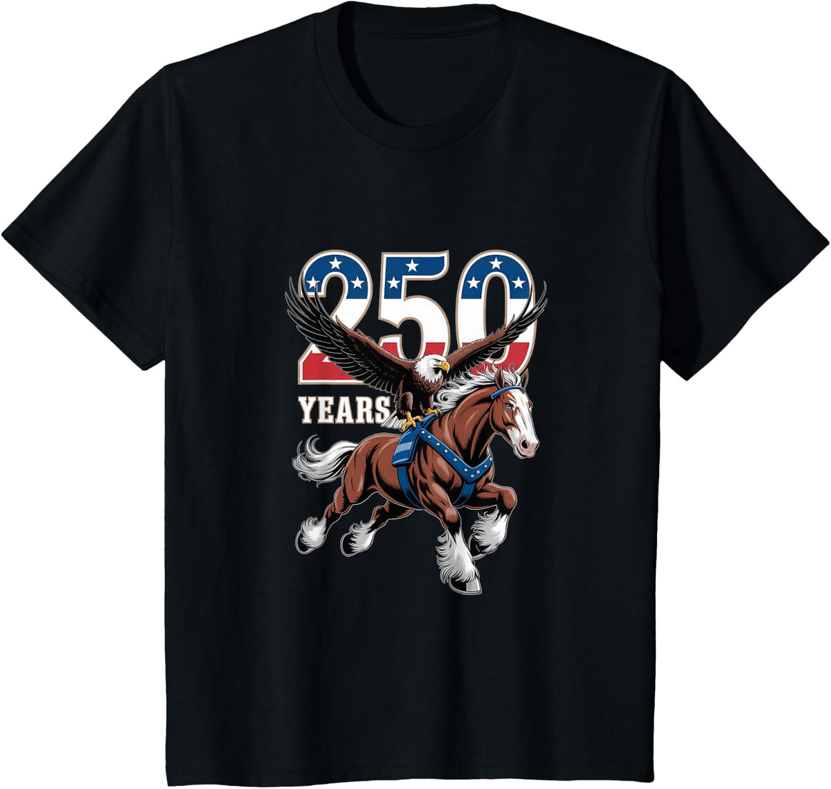 USA 250th Anniversary Shirt Bald Eagle Clydesdale Horse Tees T-Shirts Men Women - Black