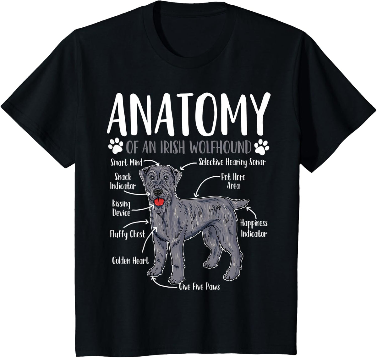 Irish Wolfhound Dog Anatomy T-Shirt - Black