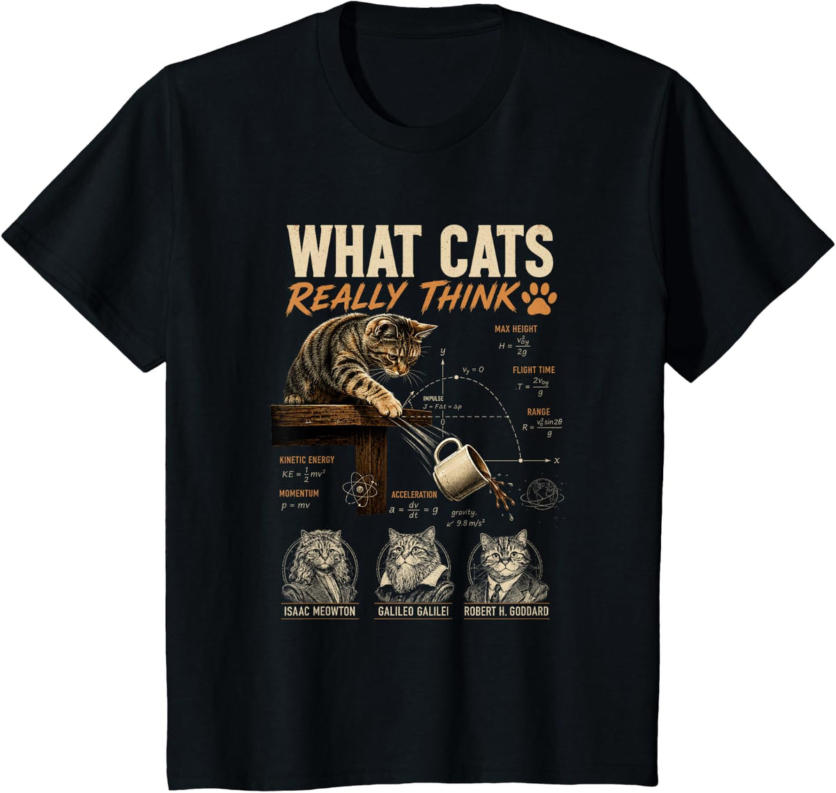 What Cats Really Think Funny Physics Science Cat Nerd Humor T-Shirt - Black