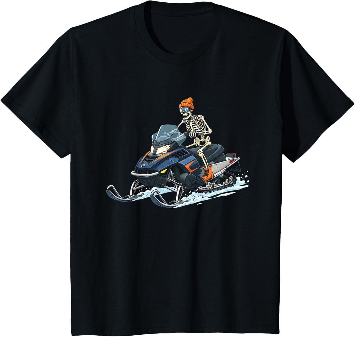 Snowmobile Skeleton Halloween Men Boys Kids Snowmobiling T-Shirt - Black