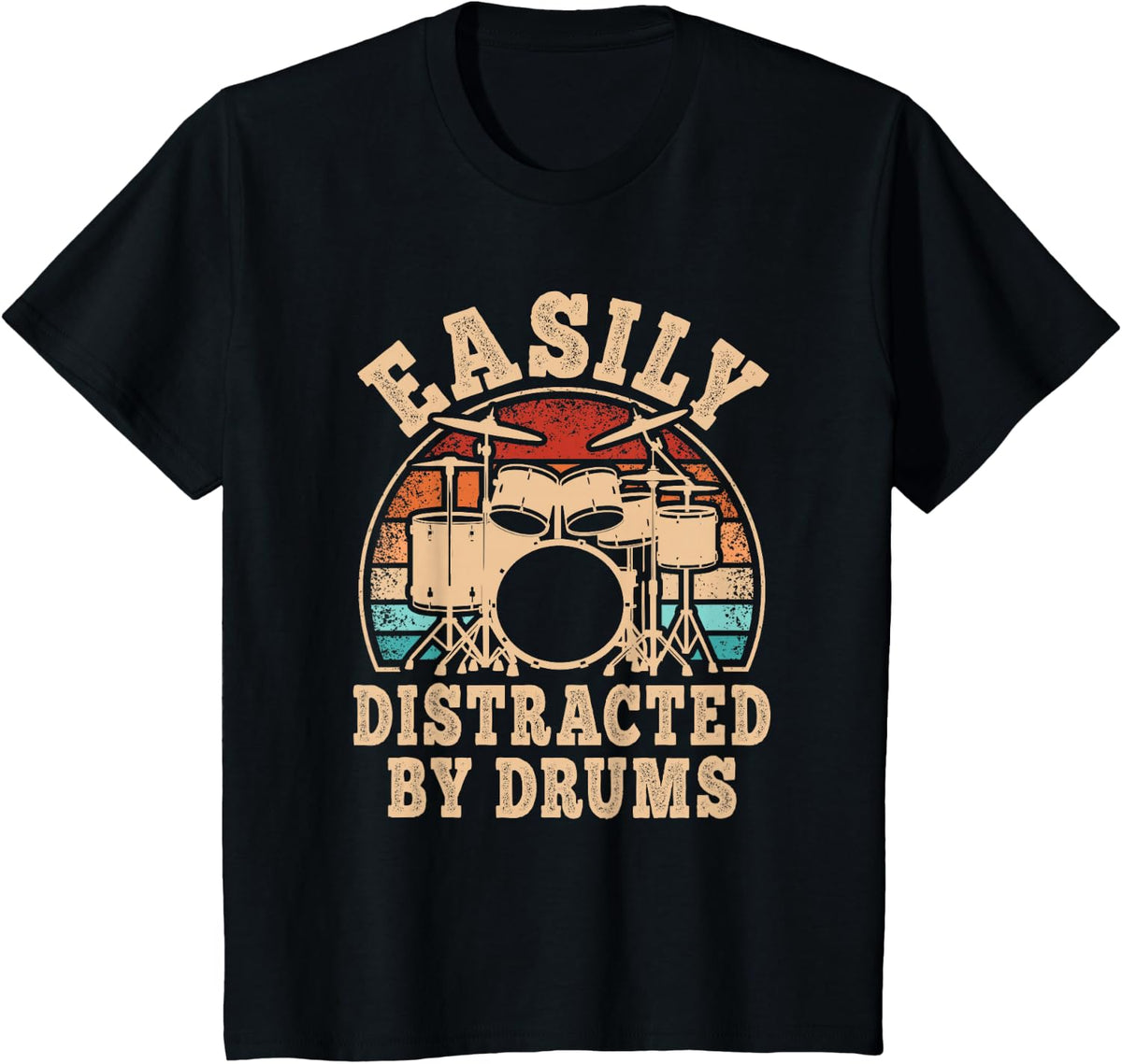 Easily Distracted by Drums Retro Drummer Vintage Men Women T-Shirt - Black