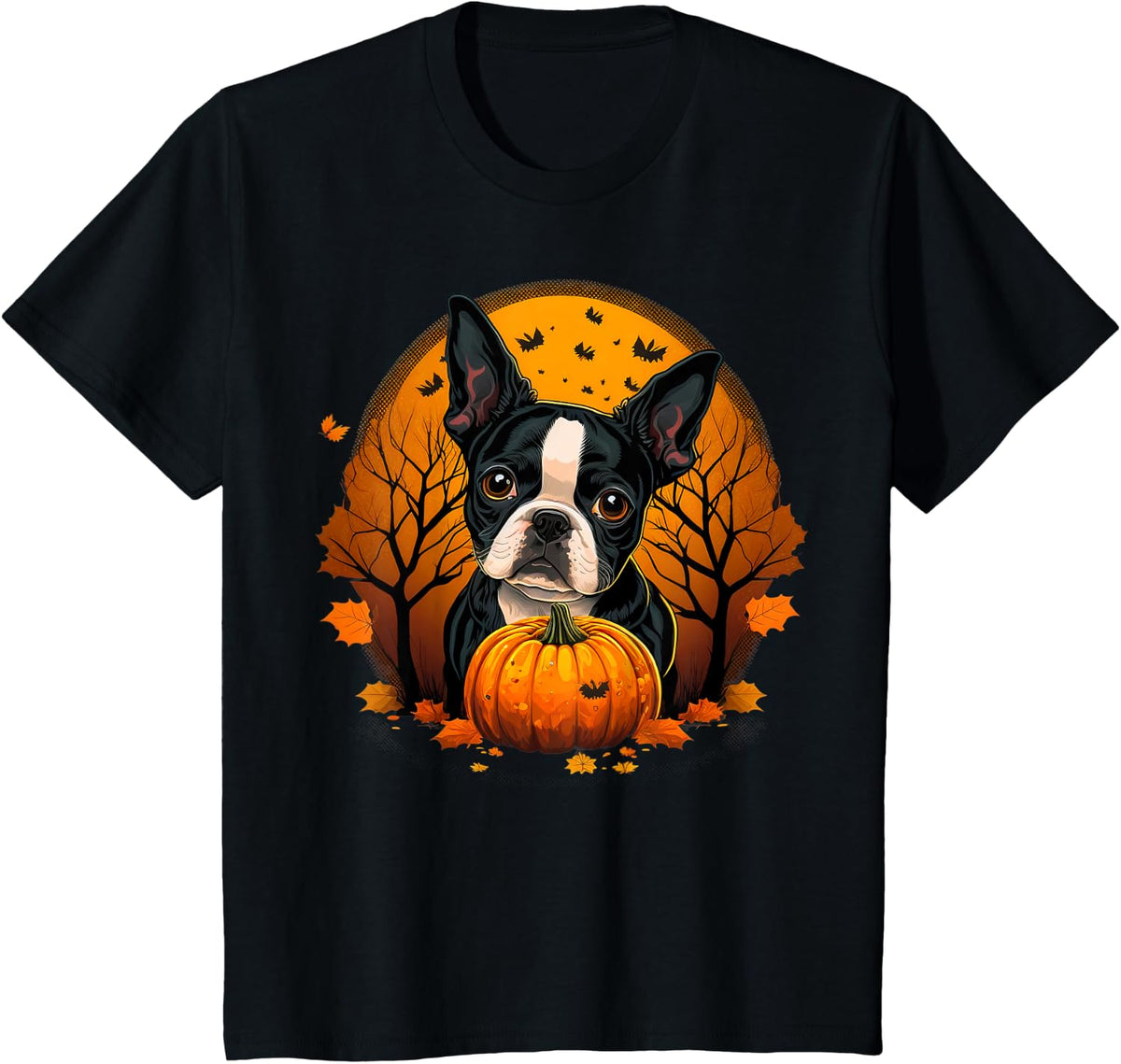 Pumpkin Boston Terrier Halloween Costume Tees T-Shirts for Dog Lovers - Black