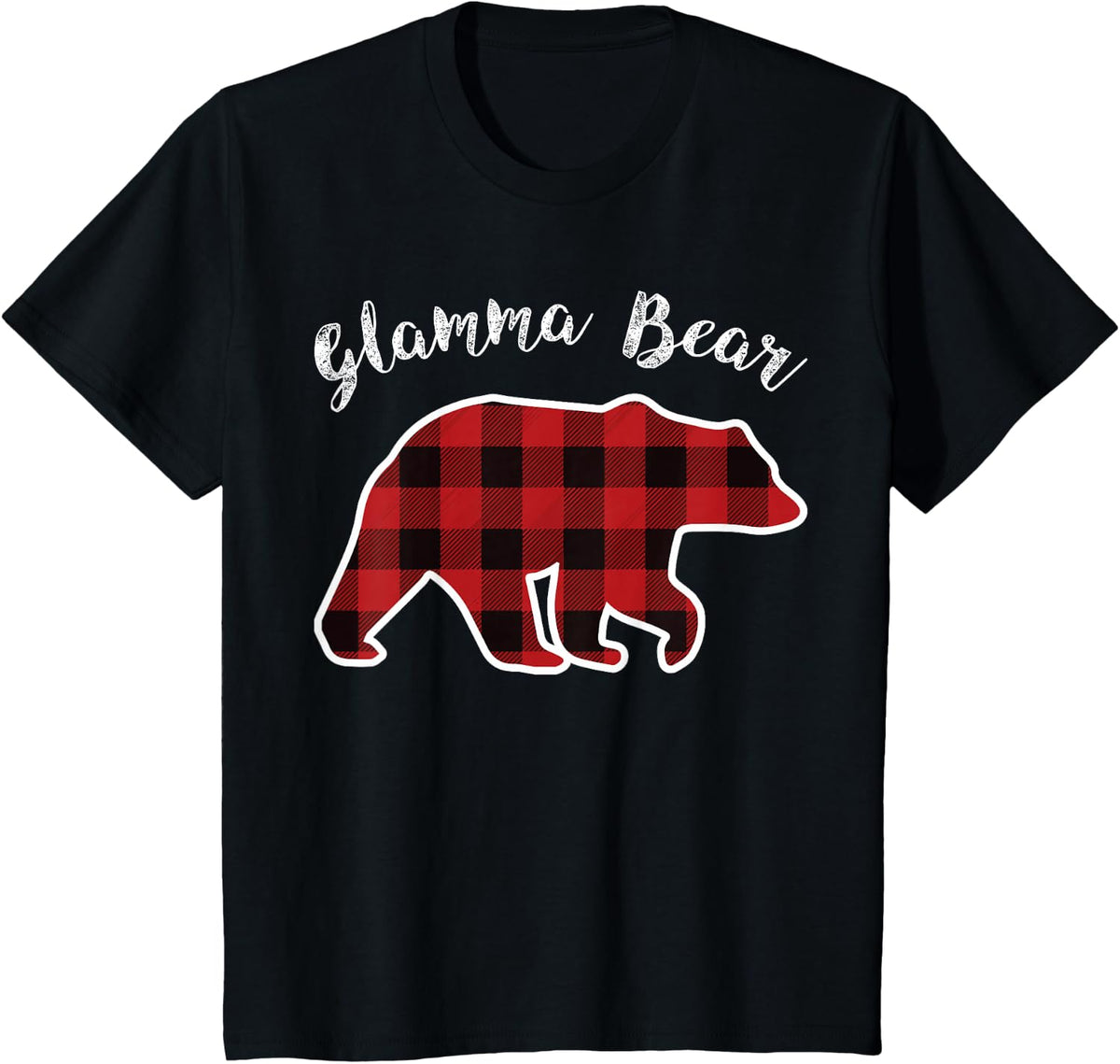GLAMMA BEAR | Women Red Plaid Christmas Pajama Grandma Gift T-Shirt - Black