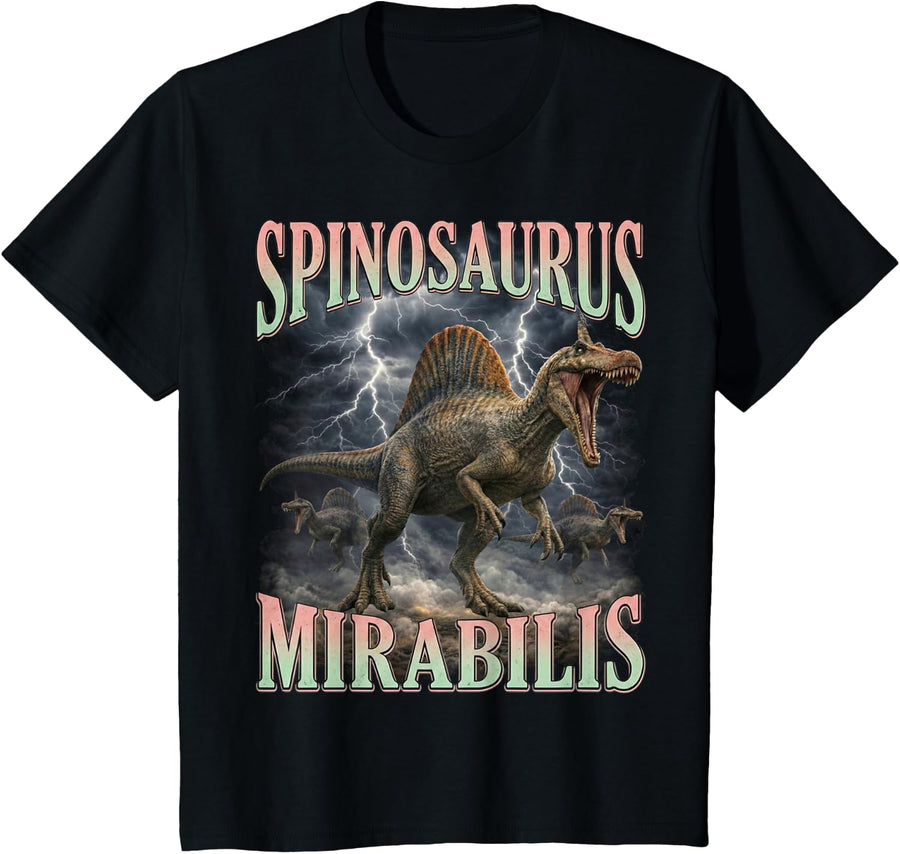 Roaring Spinosaurus Mirabilis Prehistoric Dinosaur T-Shirt - Black