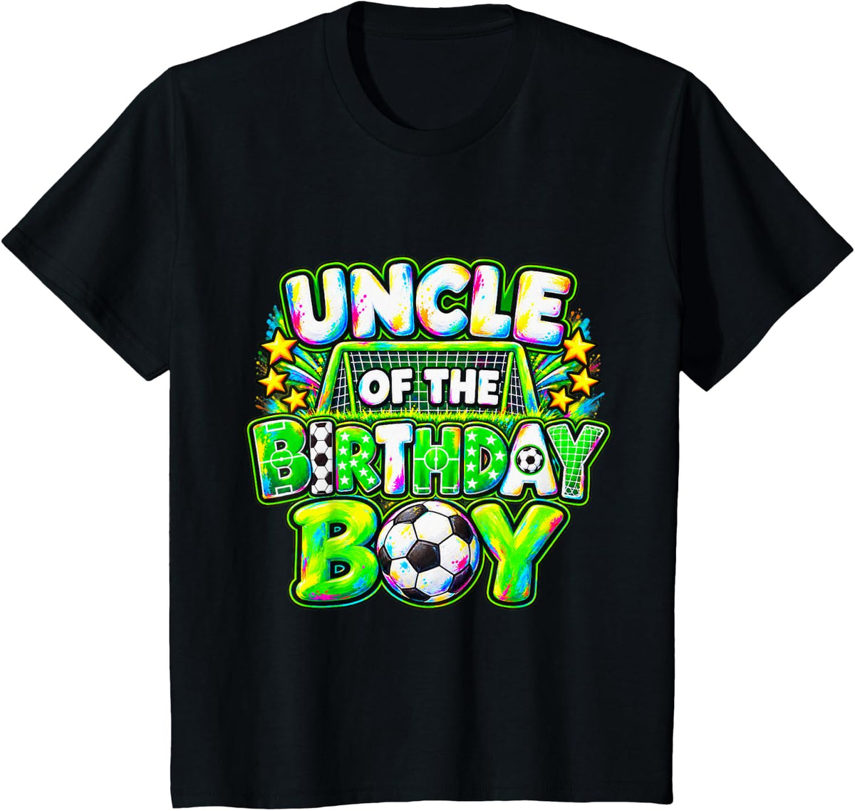 Uncle of The Birthday Boy Soccer Ball Colorful T-Shirt - Black