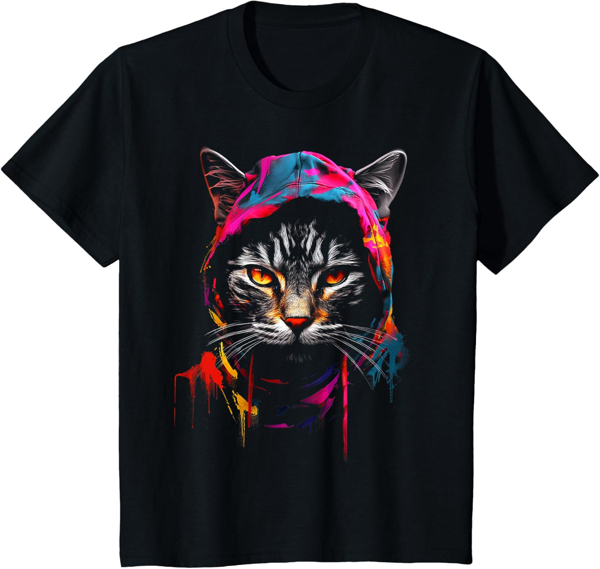 Cat Motif Pet Artwork Cat T-Shirt for Men Women Kids - Black