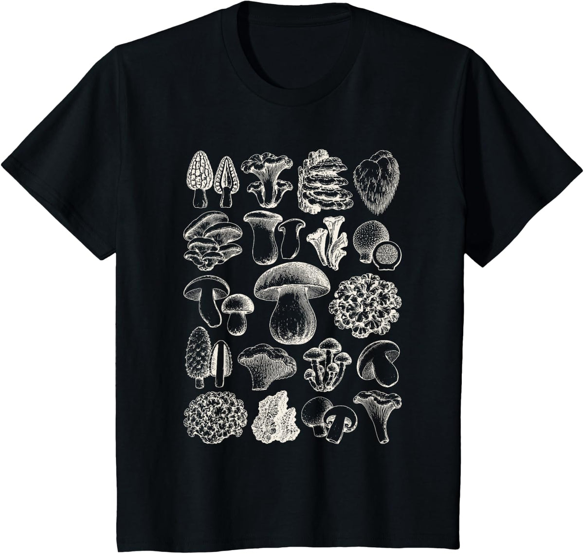 Wild Mushroom Foraging Mycology Vintage Botanical Art T-Shirt - Black