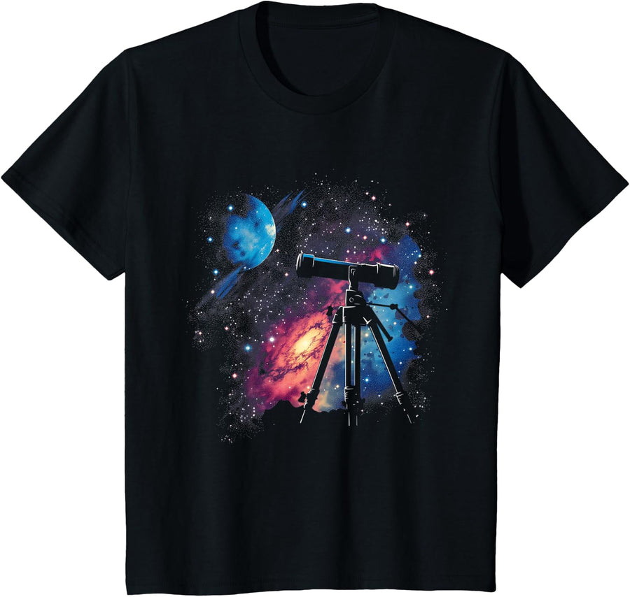 Astronomy Telescope Astronomer Astrophysics Stars Planets T-Shirt - Black
